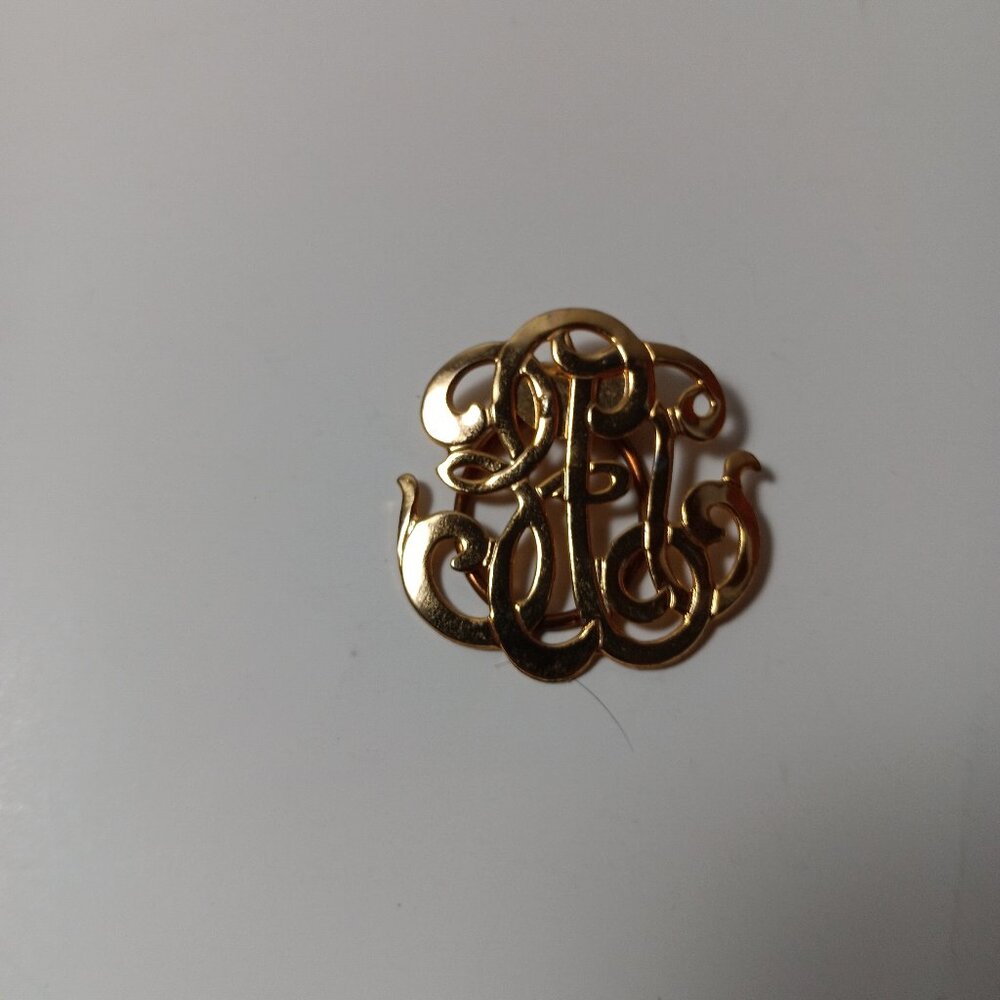 Vintage  monogram scarf  clip gold  tone scarf  accessories